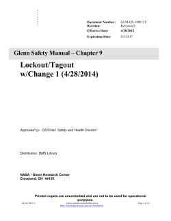 Lockout/Tagout w/Change 1 (4/28/2014) Glenn Safety Manual – Chapter 9