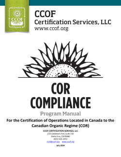 For the Certification of Operations Located in Canada to the