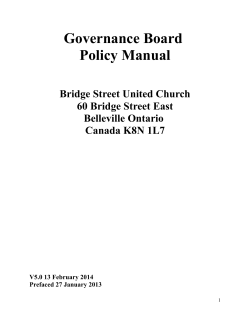 Governance Board Policy Manual Bridge Street United Church 60 Bridge Street East