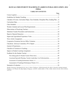 MANUAL FOR STUDENT TEACHING IN AGRICULTURAL EDUCATION: 2014 Edition
