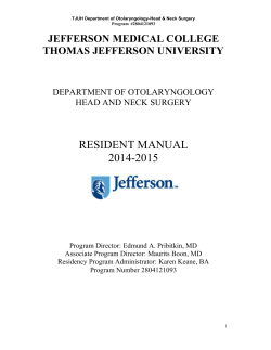 RESIDENT MANUAL 2014-2015 JEFFERSON MEDICAL COLLEGE