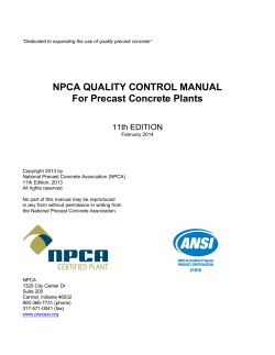 NPCA QUALITY CONTROL MANUAL For Precast Concrete Plants 11th EDITION