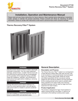 Installation, Operation and Maintenance Manual Document 477102 Thermo Recovery Filter™ System