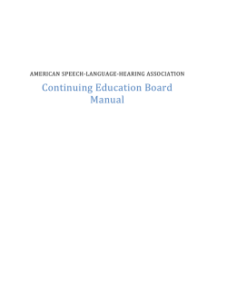 Continuing Education Board Manual AMERICAN SPEECH-LANGUAGE-HEARING ASSOCIATION