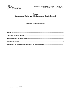 Ontario Commercial Motor-Vehicle Operators’ Safety Manual  Module 1 - Introduction