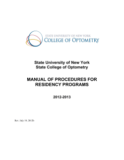 MANUAL OF PROCEDURES FOR RESIDENCY PROGRAMS  State University of New York