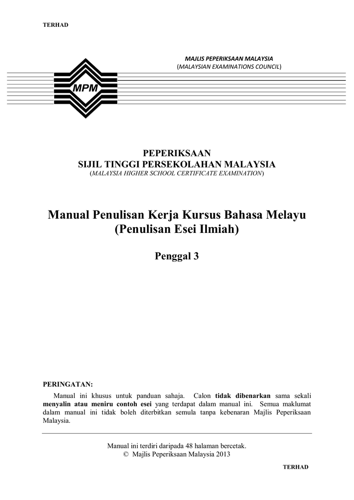 Manual Penulisan Kerja Kursus Bahasa Melayu (Penulisan Esei Ilmiah 