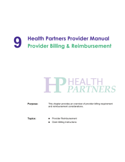 9 Health Partners Provider Manual Provider Billing &amp; Reimbursement Purpose: