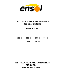 INSTALLATION AND OPERATION MANUAL  HOT TAP WATER EXCHANGERS