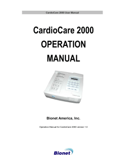 CardioCare 2000 OPERATION MANUAL Bionet America, Inc.