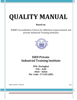 QUALITY MANUAL ISED Private Industrial Training Institute