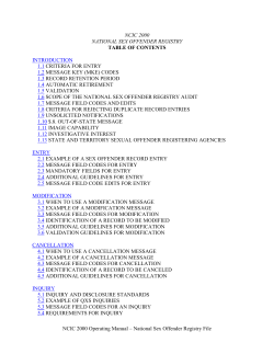 NCIC 2000 NATIONAL SEX OFFENDER REGISTRY TABLE OF CONTENTS