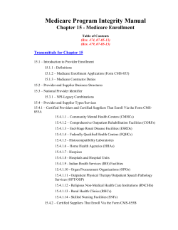 Medicare Program Integrity Manual Chapter 15 - Medicare Enrollment