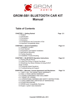 SB1 BLUETOOTH CAR KIT GROM- Manual Table of Contents