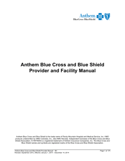 Anthem Blue Cross and Blue Shield Provider and Facility Manual