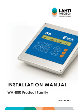 INSTALLATION MANUAL WA-800 Product Family  DE020095 V1.9