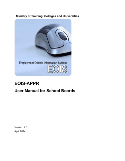 EOIS-APPR User Manual for School Boards Ministry of Training, Colleges and Universities