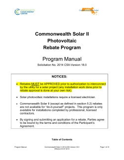 Program Manual Commonwealth Solar II Photovoltaic Rebate Program