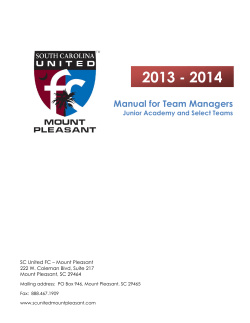 2013 - 2014 Manual for Team Managers  Junior Academy and Select Teams