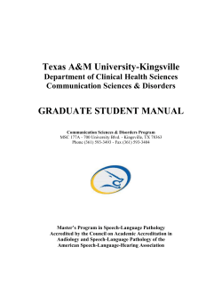 Texas A&amp;M University-Kingsville GRADUATE STUDENT MANUAL Department of Clinical Health Sciences