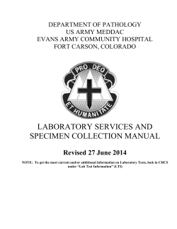 LABORATORY SERVICES AND SPECIMEN COLLECTION MANUAL Revised 27 June 2014