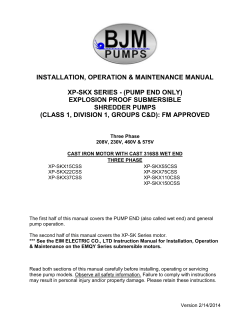 INSTALLATION, OPERATION &amp; MAINTENANCE MANUAL XP-SKX SERIES - (PUMP END ONLY)