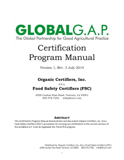 Certification Program Manual Organic Certifiers, Inc.
