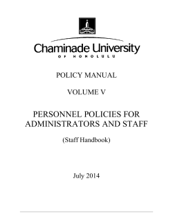 PERSONNEL POLICIES FOR ADMINISTRATORS AND STAFF POLICY MANUAL VOLUME V
