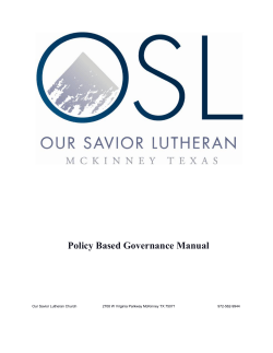 Policy Based Governance Manual Our Savior Lutheran Church