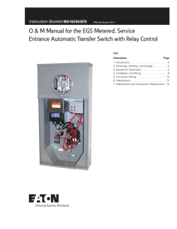 O &amp; M Manual for the EGS Metered, Service Instruction Booklet