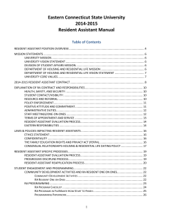 Eastern Connecticut State University 2014-2015 Resident Assistant Manual Table of Contents
