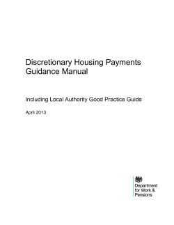 Discretionary Housing Payments Guidance Manual Including Local Authority Good Practice Guide
