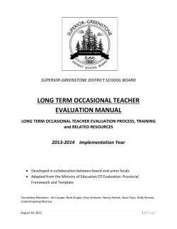 LONG TERM OCCASIONAL TEACHER EVALUATION MANUAL 2013-2014    Implementation Year