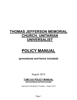 POLICY MANUAL THOMAS JEFFERSON MEMORIAL CHURCH, UNITARIAN