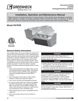 Installation, Operation and Maintenance Manual Document 474612 RV/RVE Packaged Rooftop Ventilator