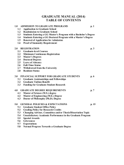 GRADUATE MANUAL (2014) TABLE OF CONTENTS