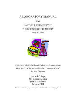 A LABORATORY MANUAL FOR HARTNELL CHEMISTRY 22:
