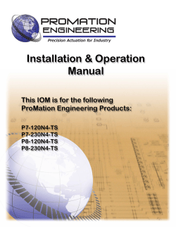 Installation &amp; Operation Manual This IOM is for the following ProMation Engineering Products: