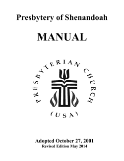 MANUAL Presbytery of Shenandoah  Adopted October 27, 2001