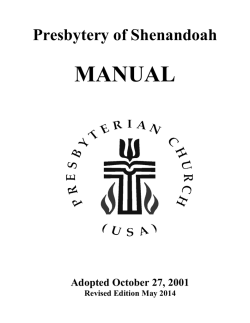 MANUAL Presbytery of Shenandoah  Adopted October 27, 2001