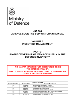 JSP 886 DEFENCE LOGISTICS SUPPORT CHAIN MANUAL VOLUME 2