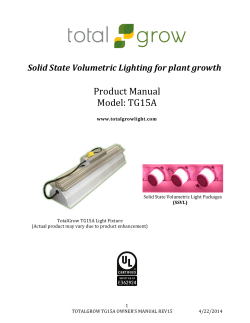 Product Manual Model: TG15A Solid State Volumetric Lighting for plant growth
