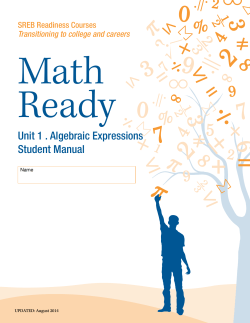 Math Ready Unit 1 . Algebraic Expressions Student Manual