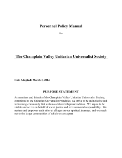 Personnel Policy Manual The Champlain Valley Unitarian Universalist Society  PURPOSE STATEMENT