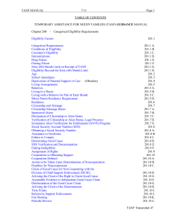 TANF MANUAL  TABLE OF CONTENTS