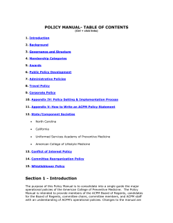 POLICY MANUAL- TABLE OF CONTENTS