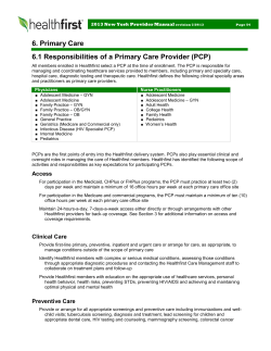 6. Primary Care 6.1 Responsibilities of a Primary Care Provider (PCP)