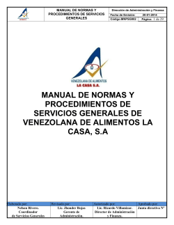 MANUAL DE NORMAS Y PROCEDIMIENTOS DE SERVICIOS GENERALES DE VENEZOLANA DE ALIMENTOS LA