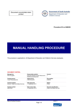 MANUAL HANDLING PROCEDURE Document uncontrolled when printed