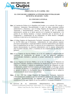 ORDENANZA No. 55- GADMQ - 2014 MUNICIPAL DE QUIJOS - NAPO:
